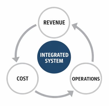 Integrated system model showing alignment between revenue, operations, and cost to achieve durable and profitable growth