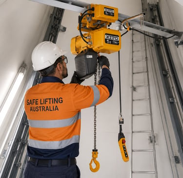crane technician performing a crane service in perrth on a chain hoist