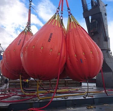 cargo cranes undertaking a load test with water bags