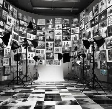A shopping mall interior featuring an escalator and a tall, brightly lit pillar with colorful graphics and text. The pillar displays arrows, geometric patterns, and phrases like 'Enjoy' and 'Empower the Youth's Nextperience.' The surrounding area includes modern decor and ambient lighting.