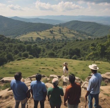A bustling nighttime scene in an urban area, featuring a crowded street with people walking and shopping. Numerous brightly lit shops and a hotel with signage such as 'The Reverent Ganga' and 'Curry Leaf' are visible. Decorative string lights adorn the structures, enhancing the lively atmosphere.