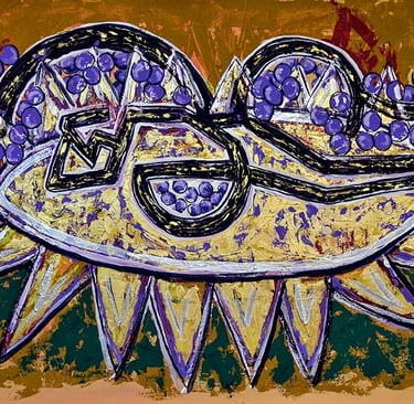 a painting of a fish with a sunflower on it