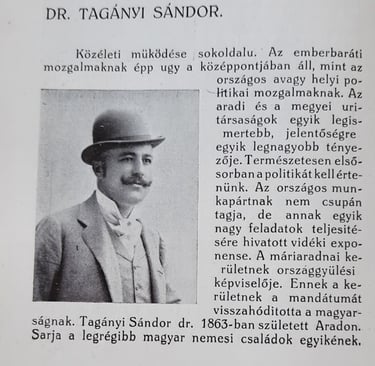 Az Aradi Almanach oldala Tagányi Sándorról