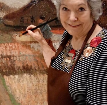 Judy at Van Gogh museum exhibit having fun