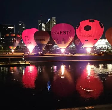 Hot air balloons in Vilnius at night