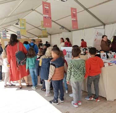 A group of schoolchildren at Montpellier Bookfair.