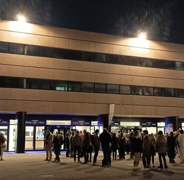 The audience gathers outside The Corum, Montpellier