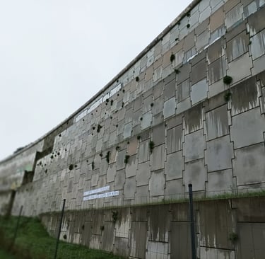 The motorway runs above this wall, Lodève