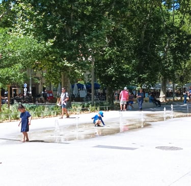 Children play in the new fountains