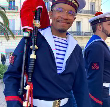 A bagpipe player