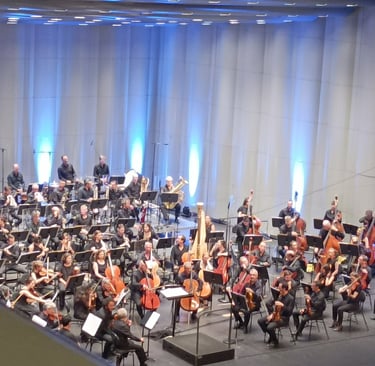 The orchestra awaits their conductor.