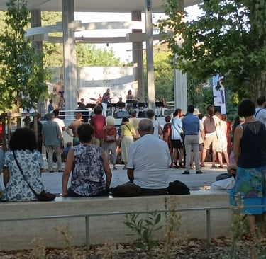 Passers by stop to listen