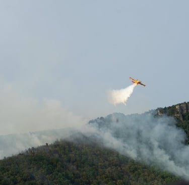 Canadair releasing water on the fire