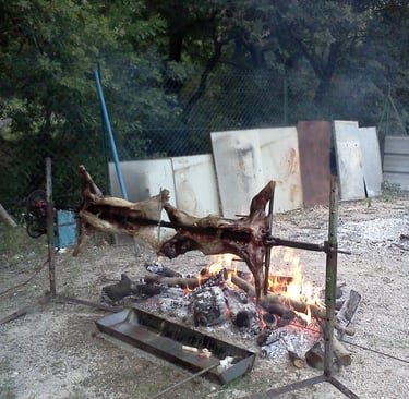 Spit roasting the sanglier