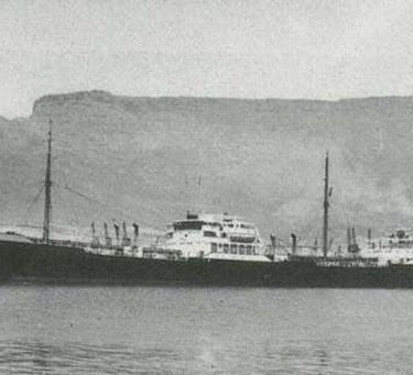 M.V. Thiara moored close to Table Mountain in Cape Town;.