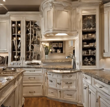 a kitchen with a marble counter top and a marble counter top