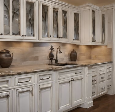 a kitchen with white cabinets and white cabinets