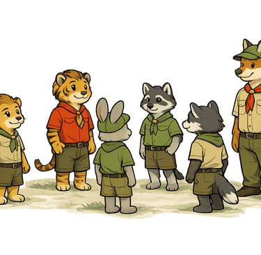 A scout leader standing as scouts begin to gather.