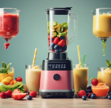A close-up of a hand operating a commercial blender, with the appliance enclosed in a transparent protective cover. The blender jar is filled with a beige liquid, sitting on a metallic counter in an industrial-style setting.