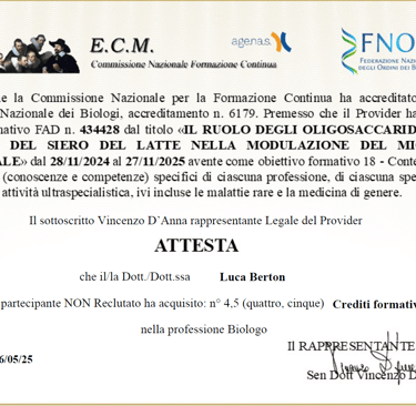 Attestato formazione proteine del siero del latte