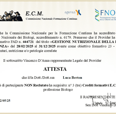 Attestato formazione nutrizione gravidanza