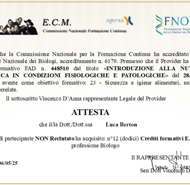 Attestato formazione nutrizione pediatrica