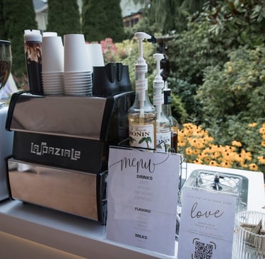 Close-up of Ancestral on Wheels mobile espresso cart setup