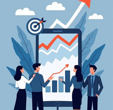 a group of people standing around a board with a chart