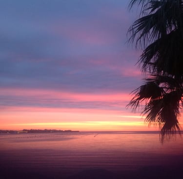 Romantic sunset view from seafront holiday villa in Sicily