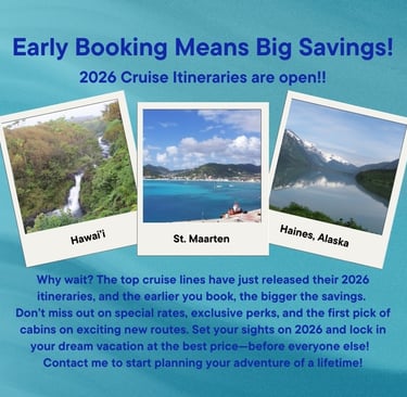 An ad for 2026 cruise itineraries with photos from my cruises