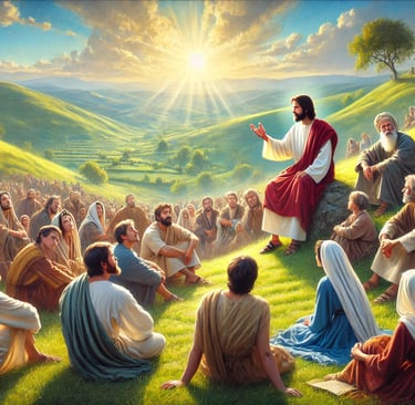 uma pintura de jesus nas colinas