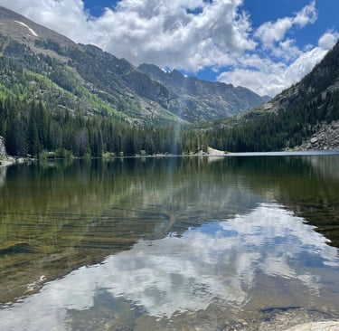 a lake with a mountain in the background
