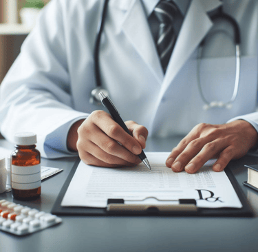 Physician writing order to refill the medications.