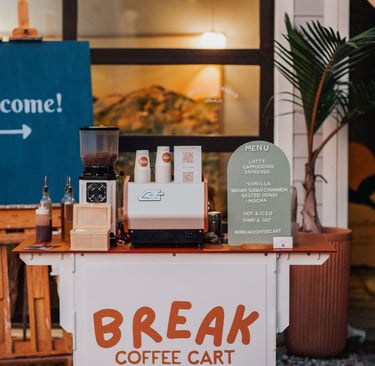 a photo of break coffee carts set up in front of Jenna Alexanders studio
