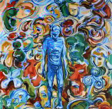 a painting of a man standing in front of a painting