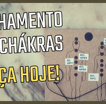 Gráfico do corpo humano usado em radiestesia e a frase alinhamento dos chákras faça hoje!