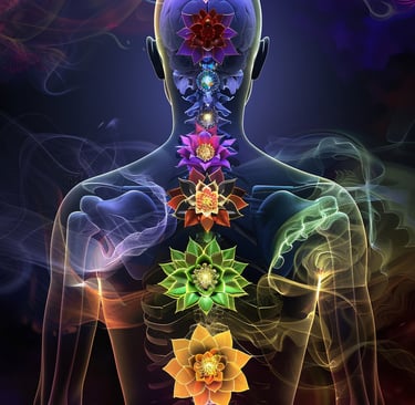 a man with a colorful chakra describing the master body energy flow coaching program by lokumu