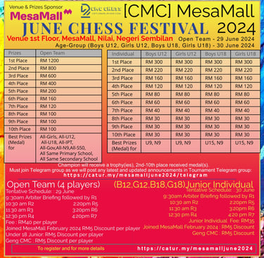 [CMC] MesaMall June Chess Festival 2024. Catur Malaysia Chess Tournament