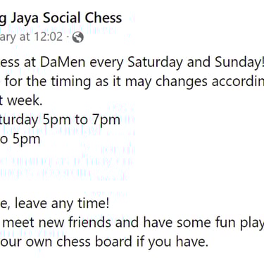 Come play Chess at Da Men Mall, Subang Jaya, Malaysia. Play Chess Malaysia