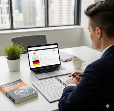 Job Seeker Filling German Form in Computer
