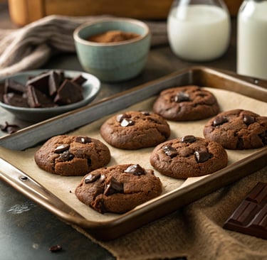 Close-up of fudgy, soft chocolate cookies