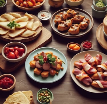 Traditional Spanish Tapas on a Wooden Table