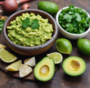A bowl of fresh homemade guacamole with avocado, cilantro, tomatoes, and lime, perfect for dipping t