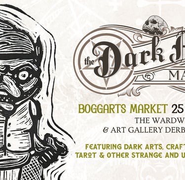 The Dark Arts Market poster for Boggarts Market at Derby Museum featuring gothic crafts and tarot.