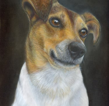 a dog is shown in this painting of a dog