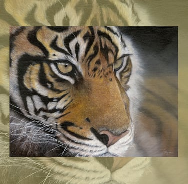 a tiger oil painting is shown in this picture