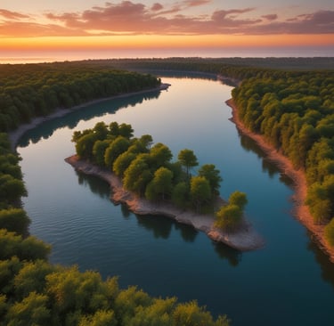 chemin du fleuve avec le soleil qui se lève