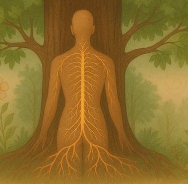 Tree trunk and nervous system illustration representing spinal attunement therapy