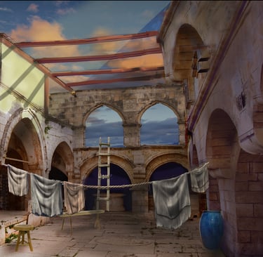 stage projections Mary's home in Bethlehem