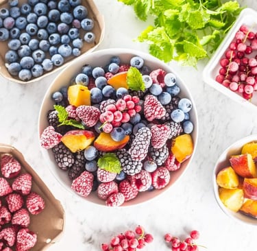 Frozen Fruist ans Vegetable on Bowls. Health Benefits